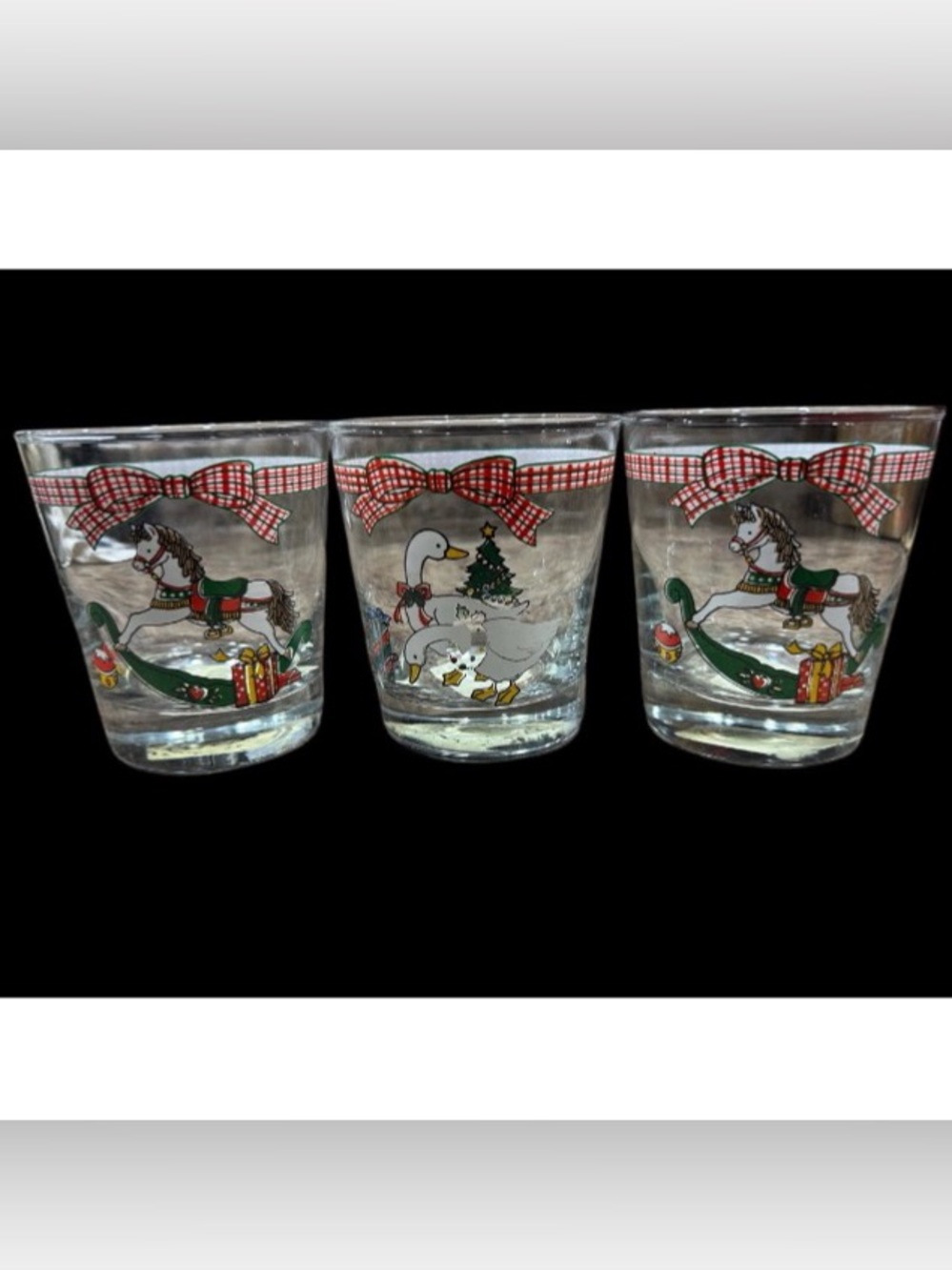 Anchor Hocking Christmas Memories Collection Glass Tumblers 1980s Goose Horse
